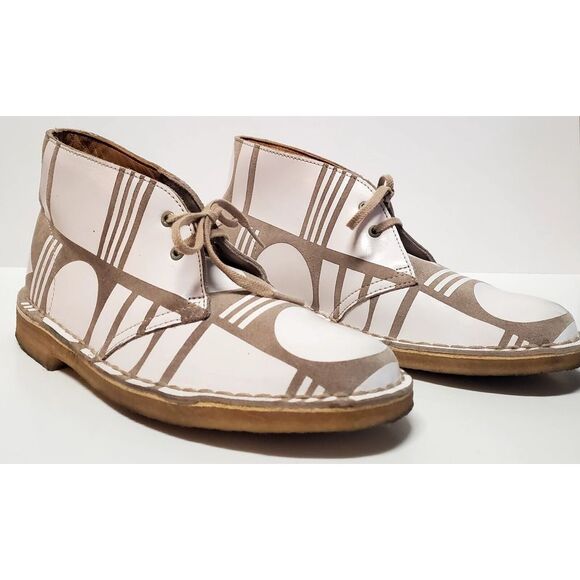 Clarks Original Patternity WOM 8.5 US Desert Boot Lace Up Taupe & White England - Picture 6 of 15